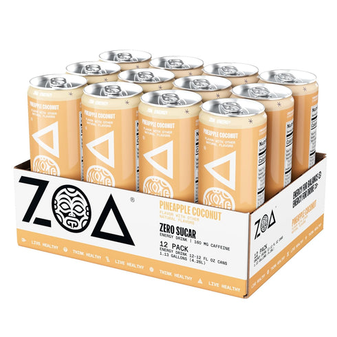 12 (Pack 12) ZOA Zero Sugar Energy Drinks - Pineapple Coconut | Healthy Energy Formula with Natural Caffeine, Daily