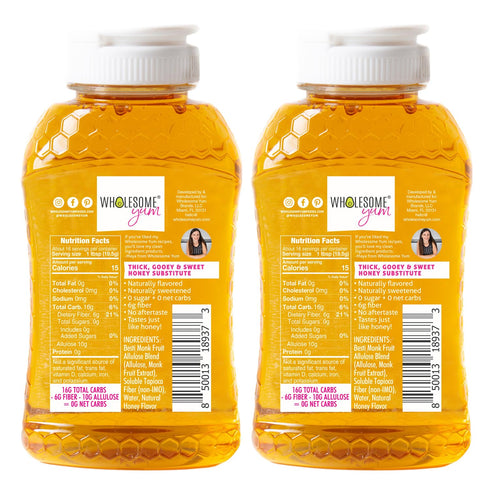 (2 Pack) (11 oz) Wholesome Yum Zero Sugar Honey Substitute - Natural Sugar Free Honey Alternative With Monk Fruit