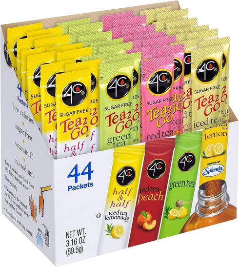 4C Packets, 1 Pack, 44 Count, Powder Drink Mix Iced Tea Variety Singles Stix On the Go, Refreshing Sugar Free Water