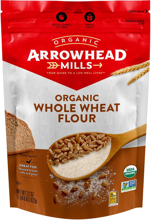 Arrowhead Mills Organic Whole Wheat Flour, 22 oz Bag (Pack of 6)