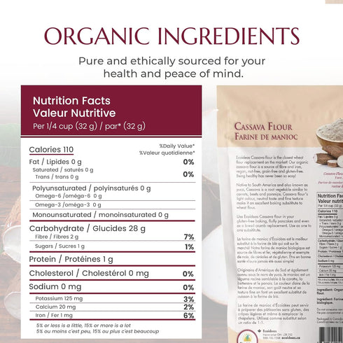 1000g Ecoideas Organic Cassava Flour Gluten-Free, Grain-Free, Non-GMO Ideal for Baking and Cooking High Fiber