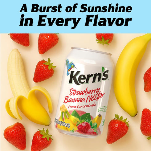 11.5oz, 24 Pack Kerns Strawberry Banana Nectar Juice - Made with Fresh Fruit Puree - Tropical Fruit Juice Concentrate