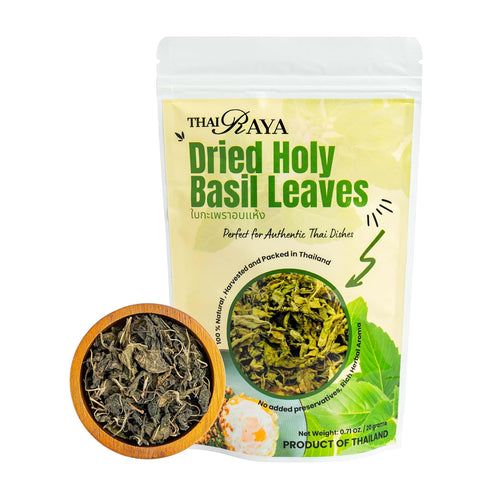 Thairaya Premium Dried Holy Basil leaves Kaprao Thai hearbs Natural 20 Grams