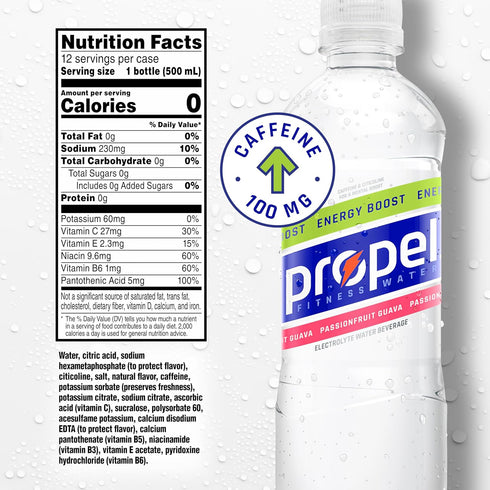 3 Pack, 16.9 oz (12 Pack) Propel Energy Boost Zero Calorie Flavored Water with Electrolytes and Caffeine, Flavor