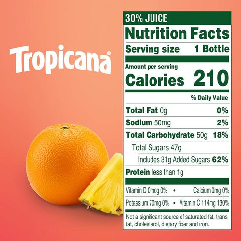 15.2 15.2 Oz (Pack 12) Tropicana Juice Drink, Bottles, Pineapple Orange
