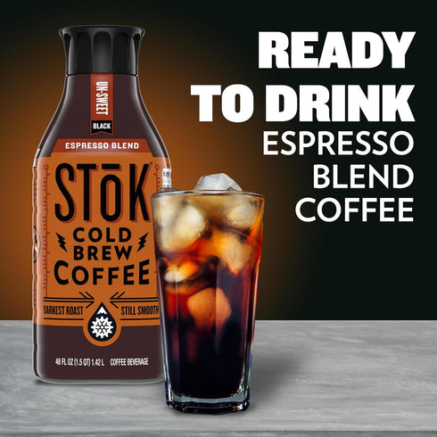 48 OZ SToK Cold Brew Coffee, Espresso Blend, Dark Roast Brewed Low and Slow, Unsweetened, Black Coffee, FL Bottle