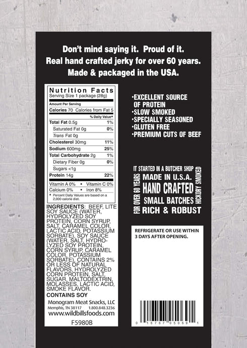 1 Packs (8 count) Wild Bills Hickory Smoked Beef Jerky Ounce