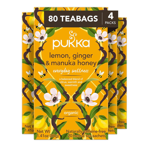 Pukka Herbs Organic Lemon, Ginger & Manuka Honey Tea, Immune Boosting Infusion, 80 Total Tea Bags (20ct - Pack of 4)
