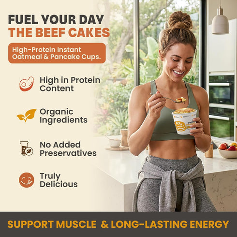 12 Pack 16g Beef Cakes Beef Collagen Protein Breakfast Instant Protein Diner Pancakes with Protein, Beef Collagen, Seed