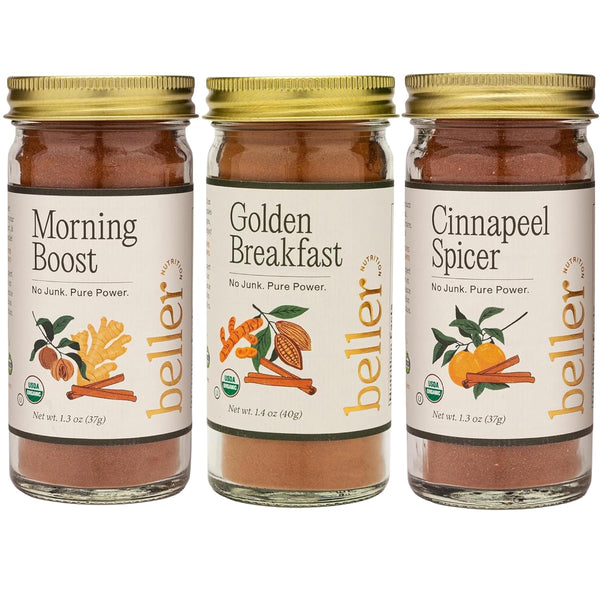 Beller Nutrition Organic Spice Blend Collection | 3-Pack | Morning Boost, Cinnapeel,