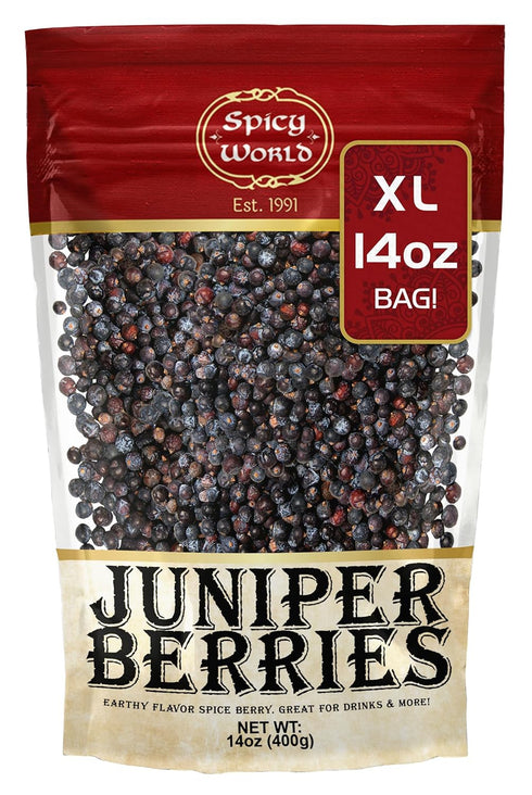 Spicy World Juniper Berries Whole 14 Ounce Bag- Pure - Great for Cooking, Drinks,