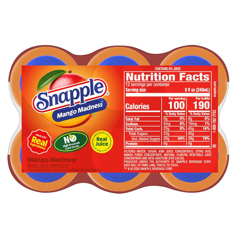 16 oz 6 pack Snapple Mango Madness, fl recycled plastic bottle