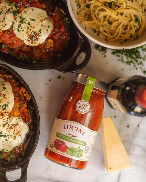 Lucini Italia Organic Rustic Tomato Basil Sauce 25oz - Classic Italian Sauce in Glass Jar, No Sugar Added