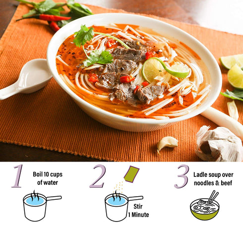 6-Pack) Essence of Lotus Instant Spicy Beef Pho Soup Mix Ready-to-Eat Flavorful, Restaurant-Quality Pho broth, Made