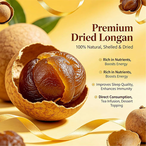 8oz 100% (225g) Dried Longan Fruit - Natural, No Sugar Added Thai Longan for Snacks, Tea & Cooking - Reusable