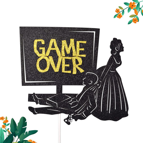 Game Over Cake Topper for Wedding Party Decorations, Funny Bride and Groom Cake Decor, Engagement Supplies