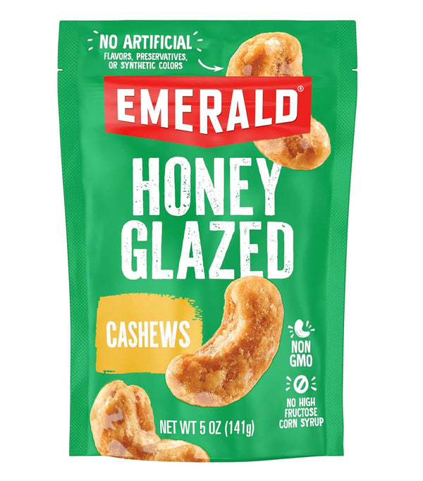 Emerald Nuts Honey Glazed Cashews (1-Pack), 5oz Resealable Bag, Kosher Dairy Certified,