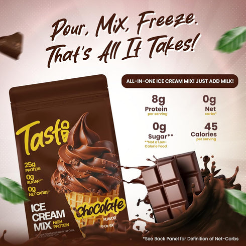 TASTI 25g 0g High-Protein Ice Cream Mix - Chocolate Flavor Low Sugar Ice Cream Powder - Made for Ninja Creami, Soft