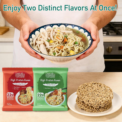 22g 8-Pack VOLO VERO High Protein Ramen Noodles, Plant-Based Protein Noodle Variety - Chicken & Spicy Beef Flavor