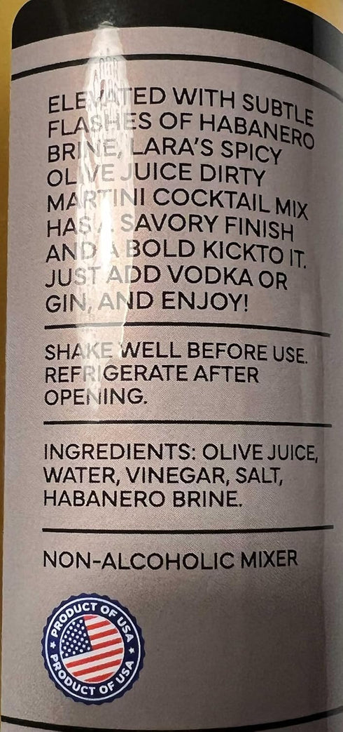 Lara's Gourmet Passions 10fl oz, 1 Lara's Premium Olive Juice Dirty Martini Cocktail Mix - Small Batch - Glass Bottle