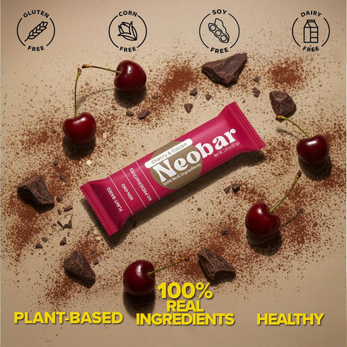 12 Count NEOBAR Cherry Cacao Fruit and Nut Bars - Plant-Based Vegan Snack Bars, Gluten Free Dairy Free Snacks, No Added