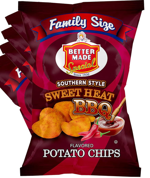 4 PACK Better Made BBQ Barbecue Potato Chips - Sweet, Red Hot, Honey, Sweet Heat - Snacks - Family Owned Since