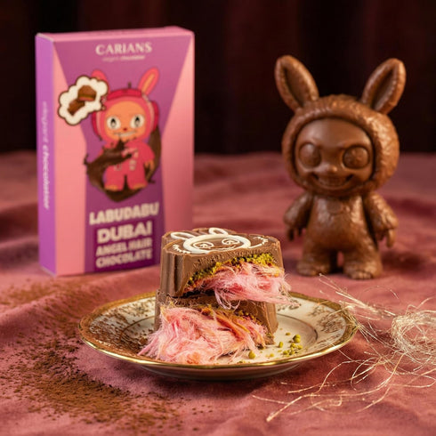 CARIANS Cartoon's Dubai Angel Hair Chocolate Bar, Pink Cotton Candy, Rich Dubai Cream with Pistachio and Crispy