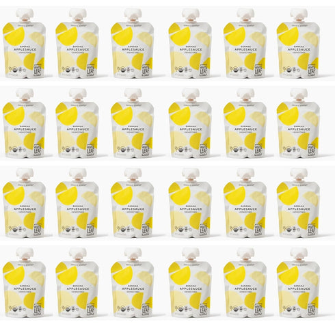 (Pack 24) White Leaf Applesauce Pouches, Organic Toddler Snack - No Added Sugar Banana Apple Sauce Pouch, Non-GMO