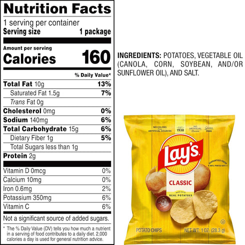 1 (Pack 40) Lay's Potato Chips, Classic, Ounce