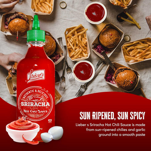 Lieber's Sriracha Hot Chili Sauce, Authentic, Non-GMO, Gluten-free, Vegan, 1 lb (Pack of 2)