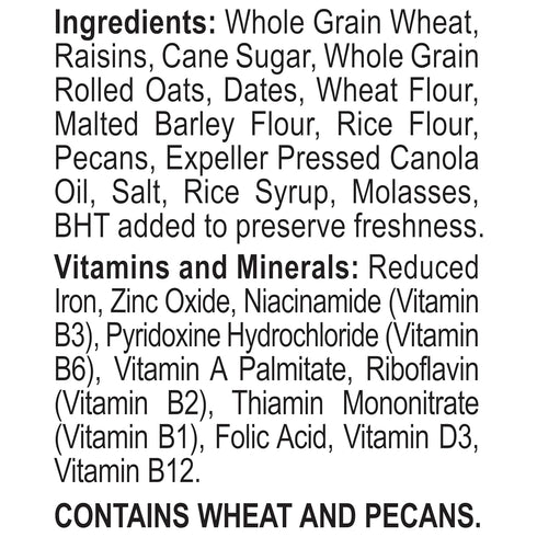 Great Grains 19 oz Raisins, Dates & Pecans Breakfast Cereal for Adults, Crunchy Clusters with Dried Fruit and Nuts