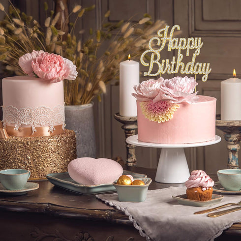 Happy Birthday Cake Topper - Premium Gold Metal, Sparkly Rhinestone Decoration Makes a Great Centerpiece