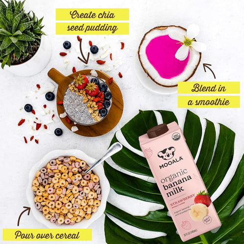32 oz (Pack 6) Mooala Organic Strawberry Bananamilk, fl of Shelf-Stable, Non-Dairy, Nut-Free, Gluten-Free, Plant-Based
