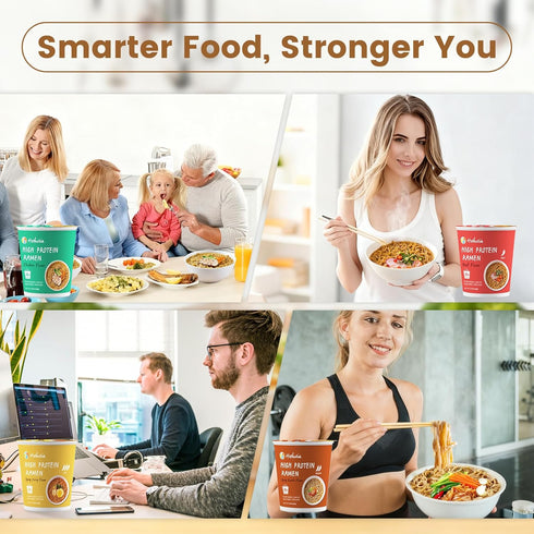 (26g) 6 Count Pack Hethstia High Protein Ramen Cup Noodles, Plant-Based Vegan Noodle Variety - Chicken, Spicy Beef