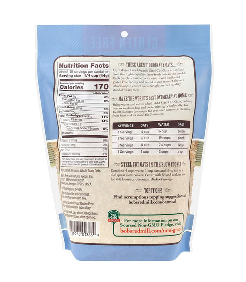 24oz (Pack 4) Bob's Red Mill Gluten Free Organic Steel Cut Oats, of - Non GMO, Whole Grain, Vegan, Kosher