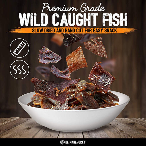 Pack Protein-Packed, Omega-3 4 Package Kaimana Jerky Variety - Ahi Tuna, Salmon & Wahoo Ono Fish Jerky - All-Natural