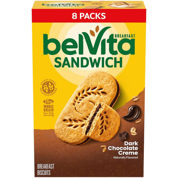 belVita Breakfast Bar Biscuit Sandwiches, Dark Chocolate Creme, 8 Packs (2 Biscuits