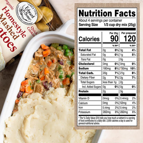 3.5 Oz (Pack 6) Edward & Sons Organic Homestyle Mashed Potatoes - Instant Mashed Potatoes, Instant Potatoes, Organic