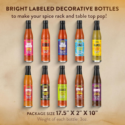 Pack 10 Set Aztecs Revenge Mexican Style Hot Sauce Variety - Hot Sauce Bottles Gift