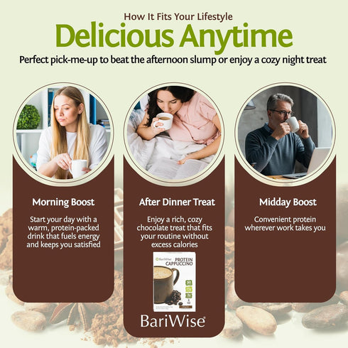 (7ct) BariWise Protein Hot Drink Cappuccino Mix, Original, Low Sugar, Gluten Free, Keto Friendly & Low Carb