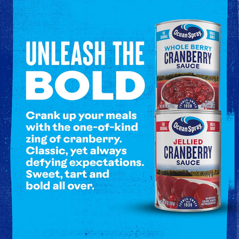 14 Oz (Pack 1) Ocean Spray Whole Cranberry Sauce, Canned Side Dish, Can
