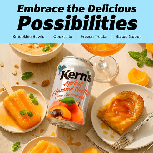 11.3oz, 24 Pack Kerns Apricot Nectar Juice - Made with Fresh Fruit Puree & Apricot Juice Concentrate for Smoothie Mix