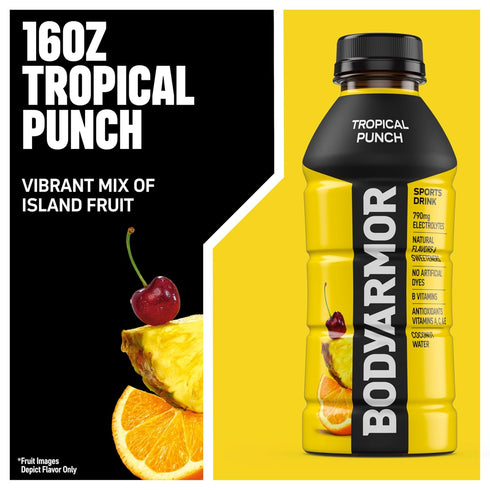 Potassium-Packed 16 Oz (Pack 12) BODYARMOR Sports Drink Sports Beverage, Tropical Punch, Coconut Water Hydration