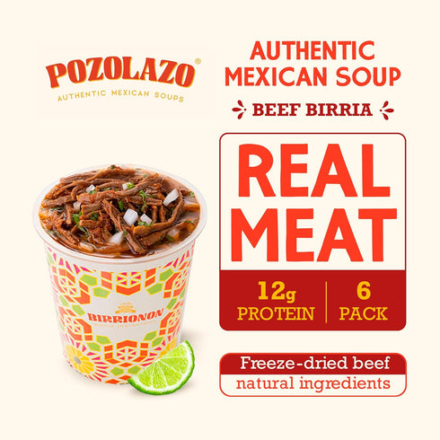 POZOLAZO 6-Pack | Birria Mexican Beef Stew - Freeze-Dried - Authentic Mexican Flavor with Real Tender Beef, Chiles