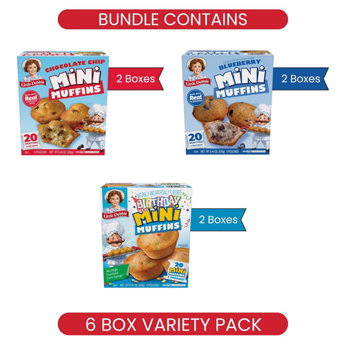Pack, (2 Little Debbie Mini Muffin Variety Birthday Cake, Blueberry, Chocolate Chip Boxes Each)