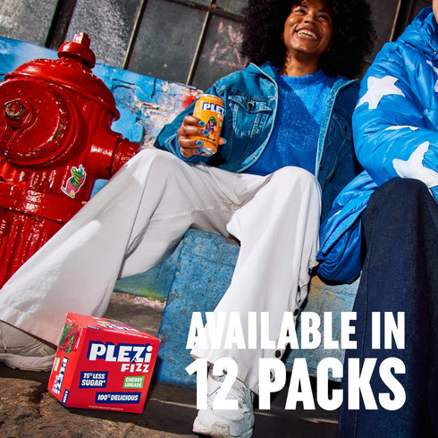 12 Oz (12 Pack) PLEZi FiZZ Cherry Limeade Sparkling Juice - Healthy Soda Alternative with Real Fruit Juice, No Added