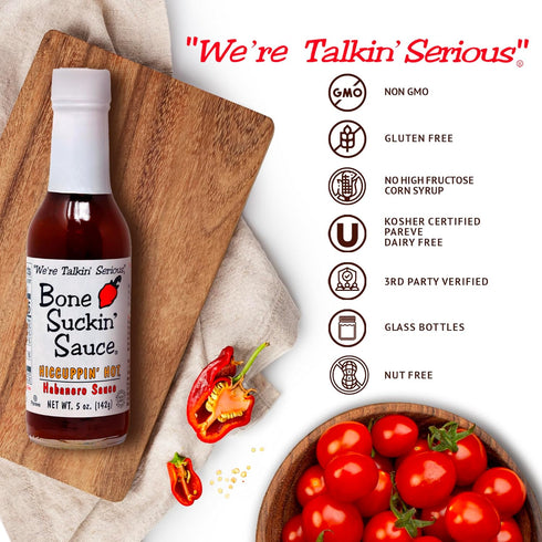 5 oz. Bone Suckin' Hiccuppin' Hot Habanero Sauce - - Mother Nature's Habanero Heat Infusion - Perfect on All Foods