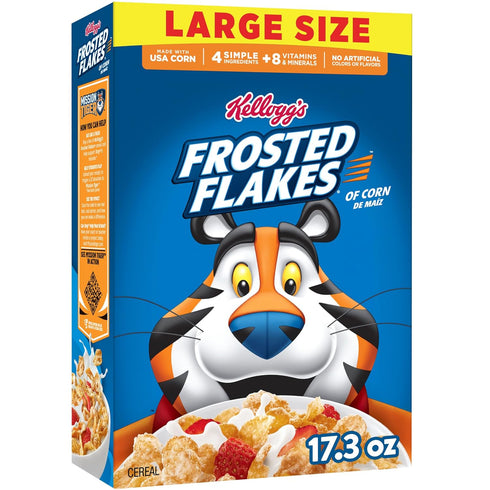 Frosted Flakes Breakfast Cereal, 8 Vitamins and Minerals, Kids Snacks, Large Size,