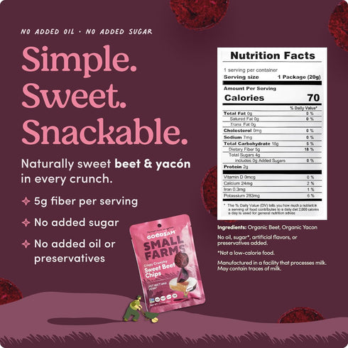 Pack 8 GoodSAM Small Farms Baked Sweet Beet Chips, of Simple Ingredient Fruit Chips