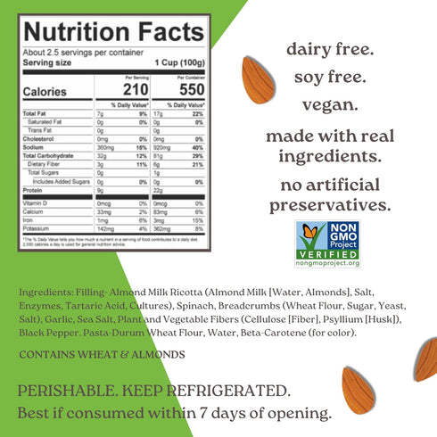 9 Kite Hill Spinach and Almond Milk Ricotta Ravioli Pasta, Ounces, Dairy Free, Non-GMO, Vegan